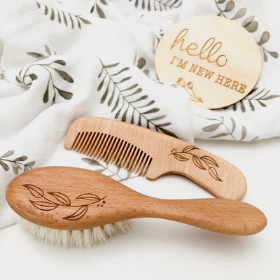 Wooden Baby Hairbrush & Comb Set | Natural Foliage