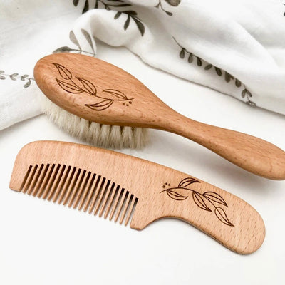 Wooden Baby Hairbrush & Comb Set | Natural Foliage